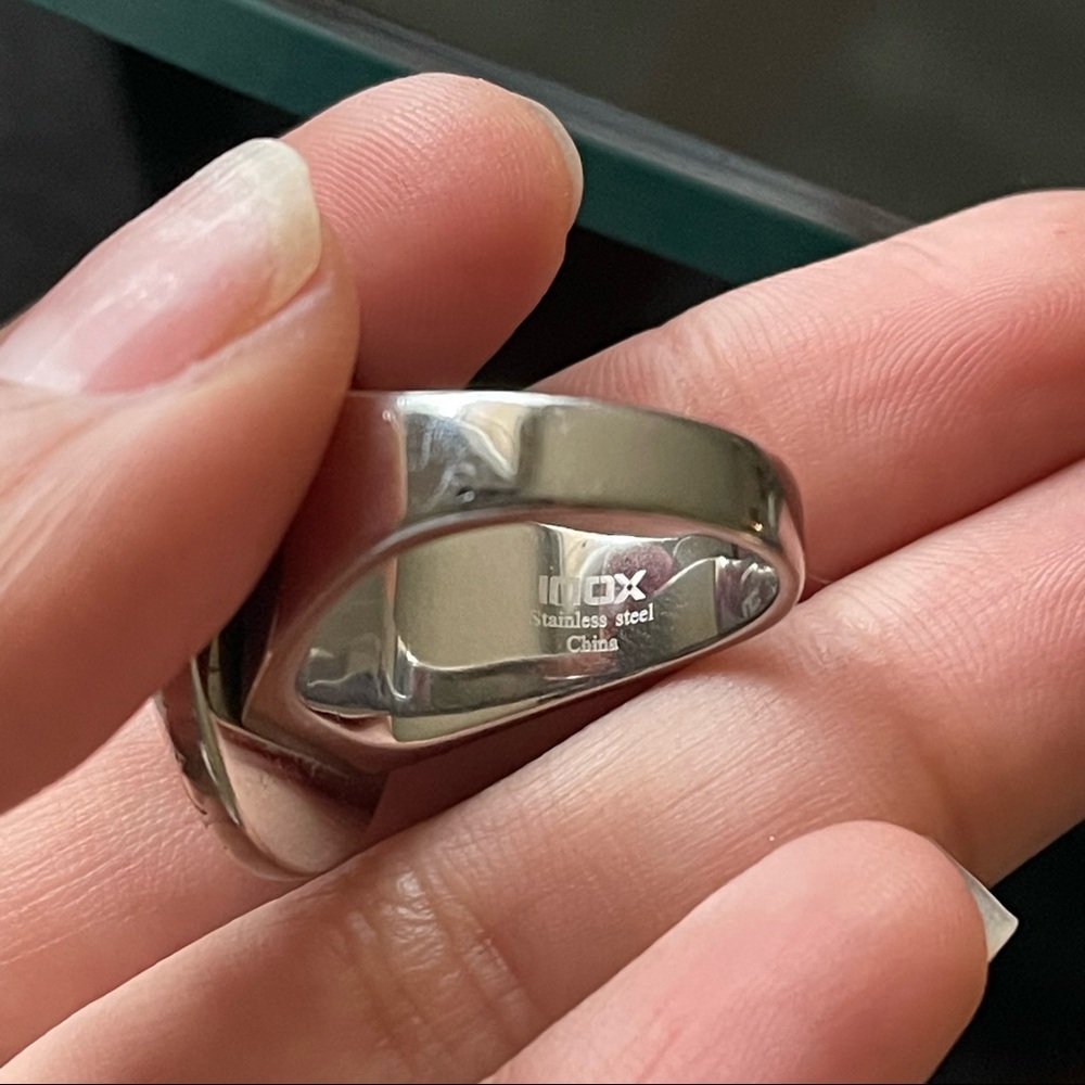 Inox 316l silver stainless steel onyx ring size 9 - Picture 4 of 9
